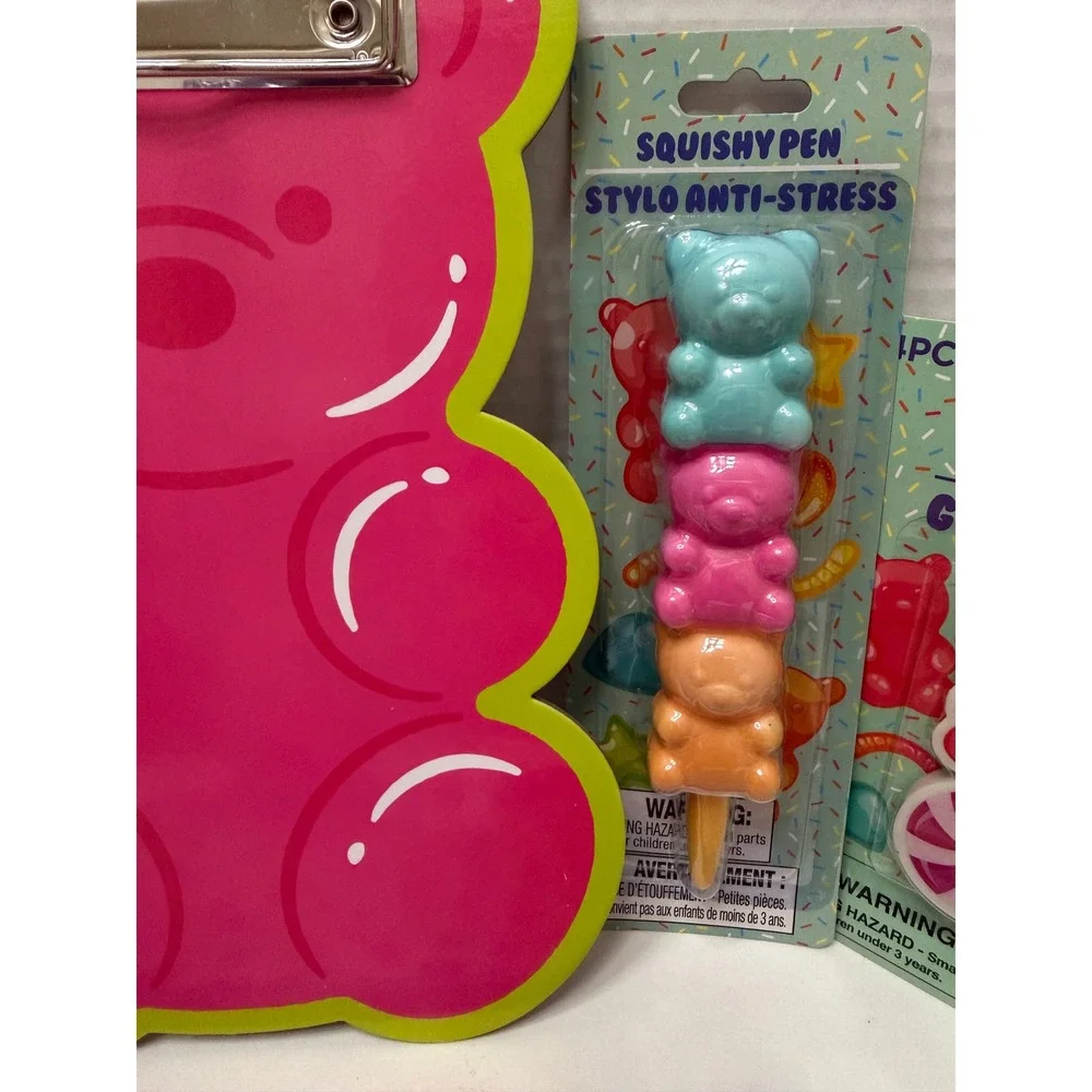 Gummy Bear Stationery Set Clipboard Pencil Pouch Pens Erasers Keychain Bundle